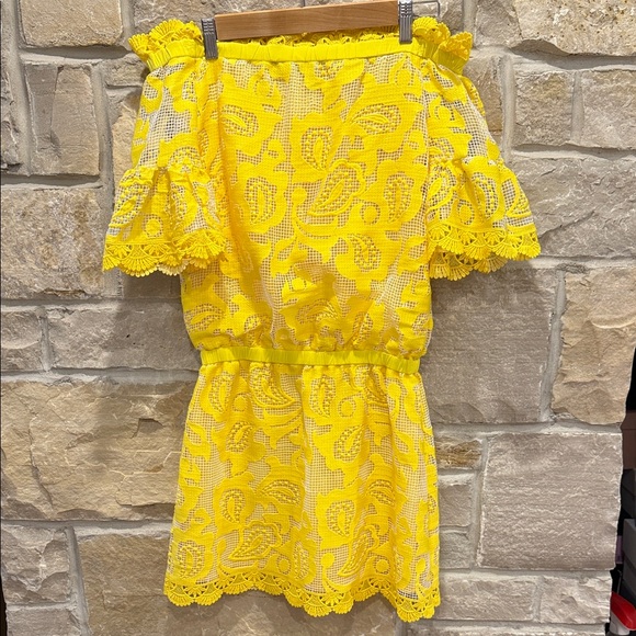 Alexis Dresses & Skirts - Slexis Yellow Lace Off-Shoulder Women Dress size XS